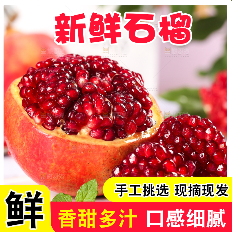 白石底上的软籽红石榴