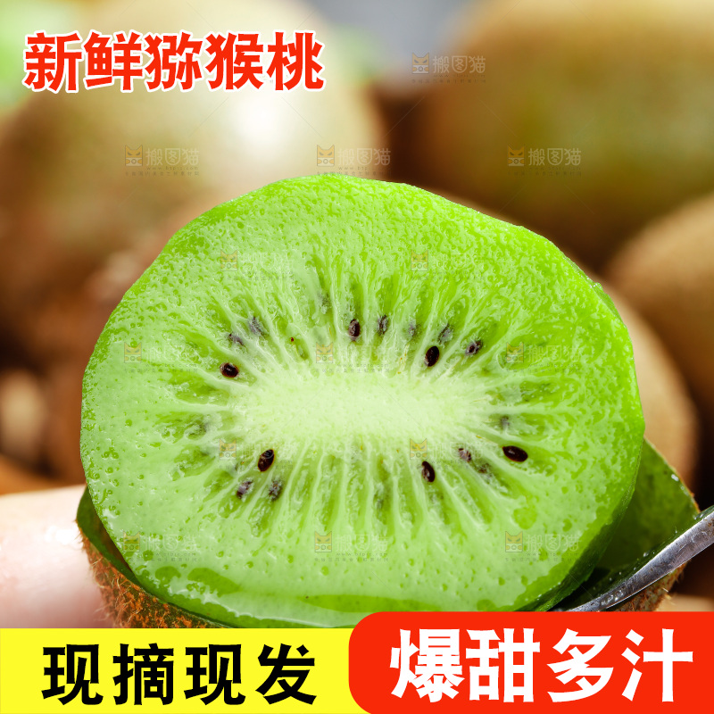 勺子上挖着绿心奇异果果肉