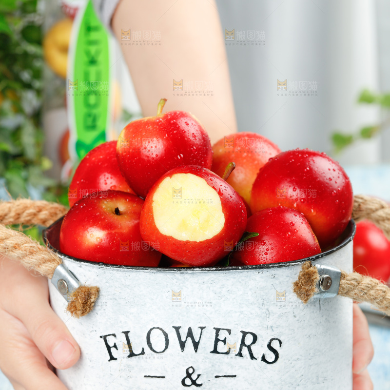 桶里装着新西兰火箭小苹果