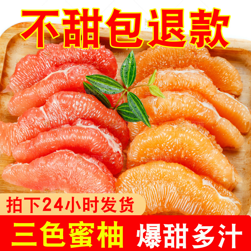 白底上一盘三色柚子