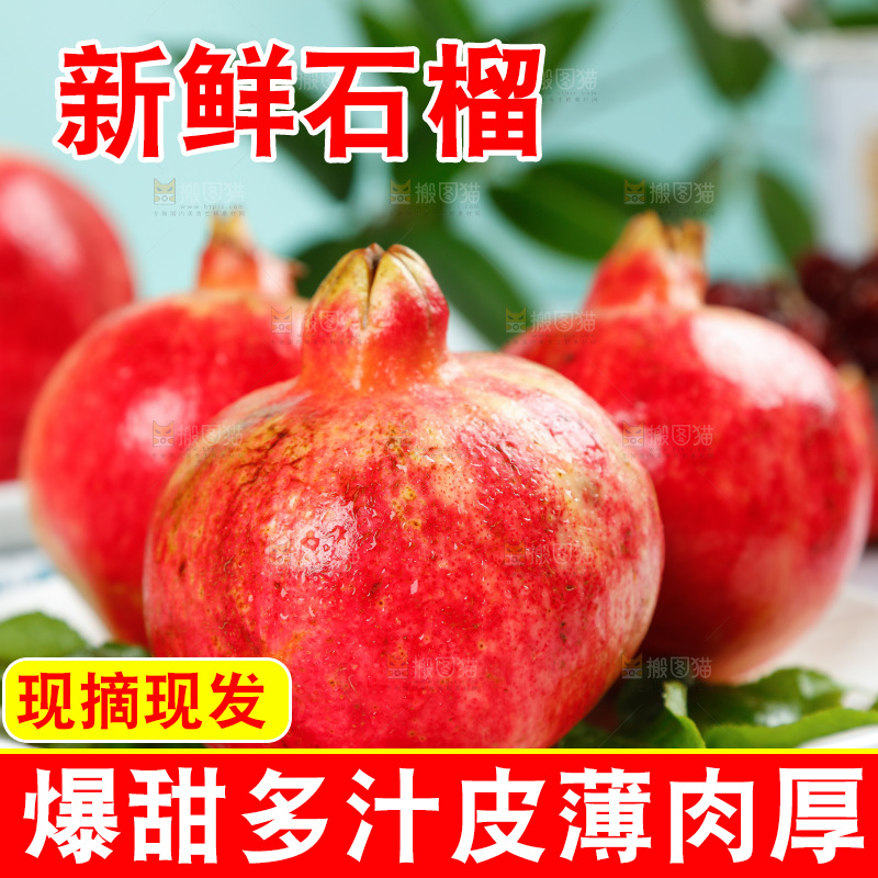 白底上一盘新鲜软籽石榴