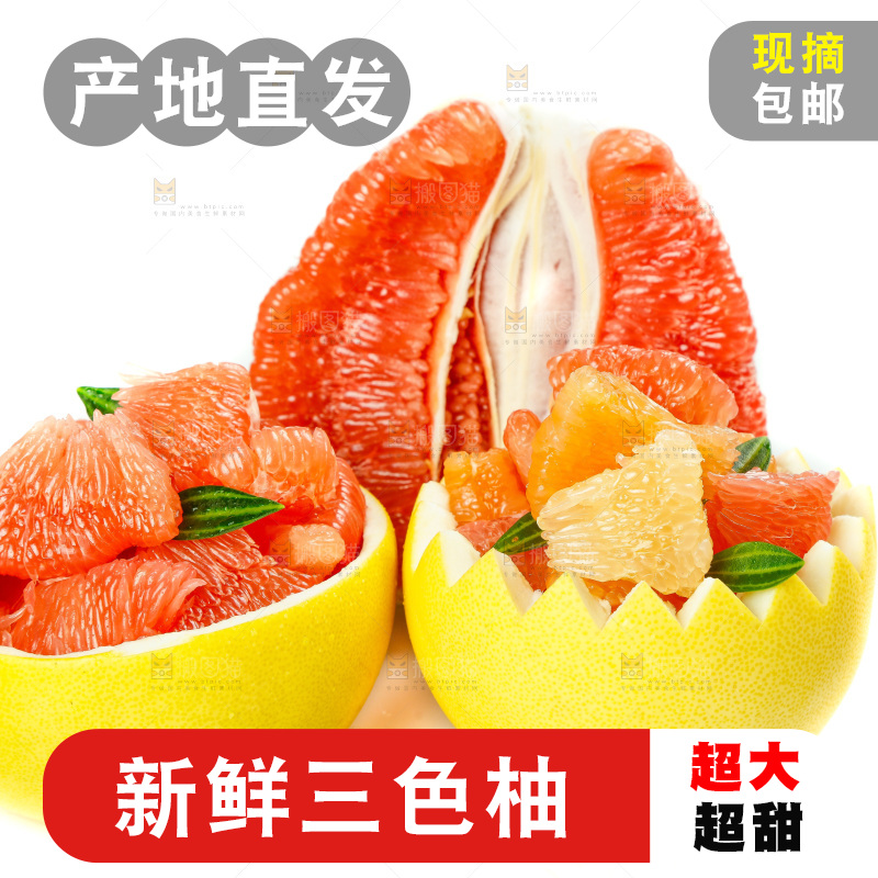 白底上放着三色蜜柚