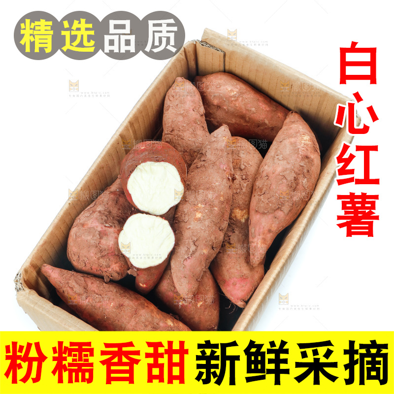 白底上放着一箱板栗红薯