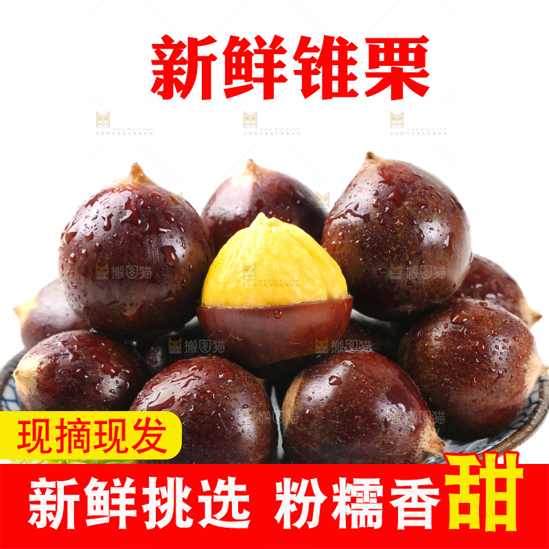 白底上放着一盘新鲜锥栗