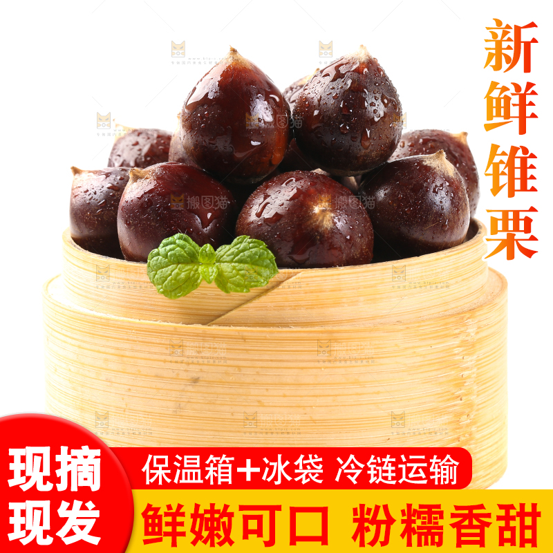 白底上蒸笼里放着建瓯锥栗