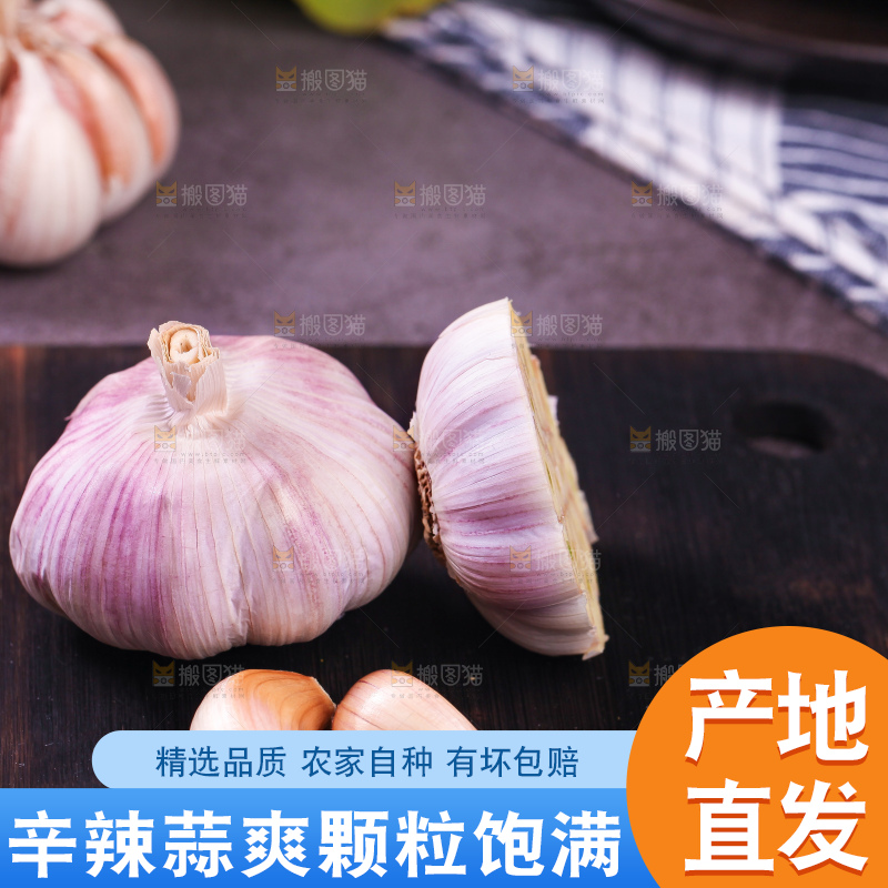 深木底上的紫皮蒜和蒜瓣