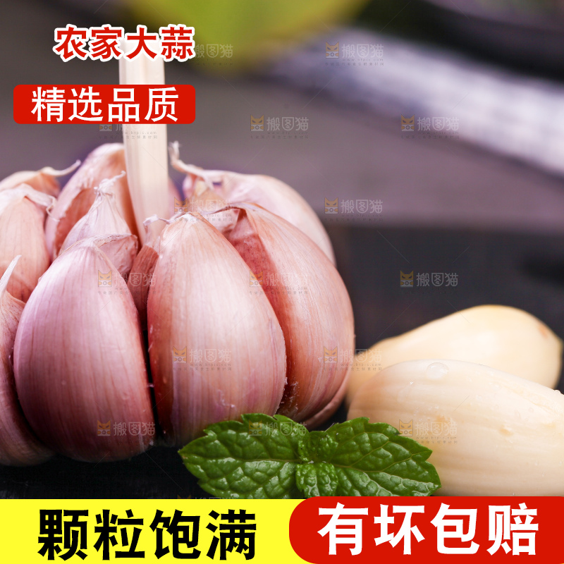 黑底上的农家大蒜和蒜瓣