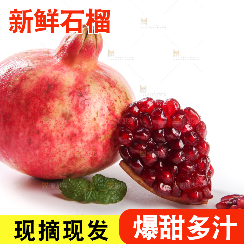 白底上的软籽红石榴