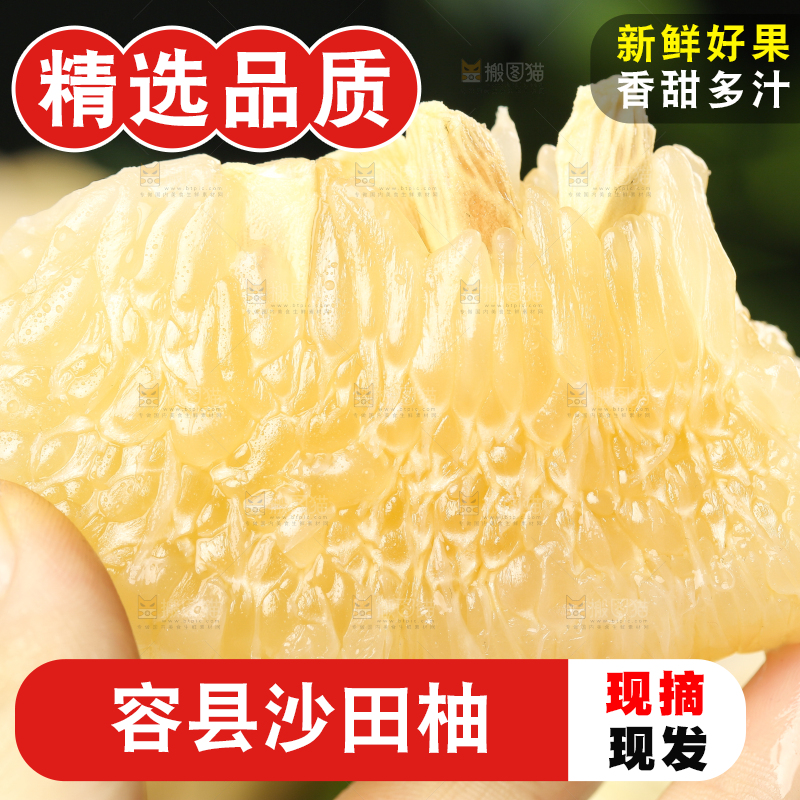 手上拿着沙田柚果肉