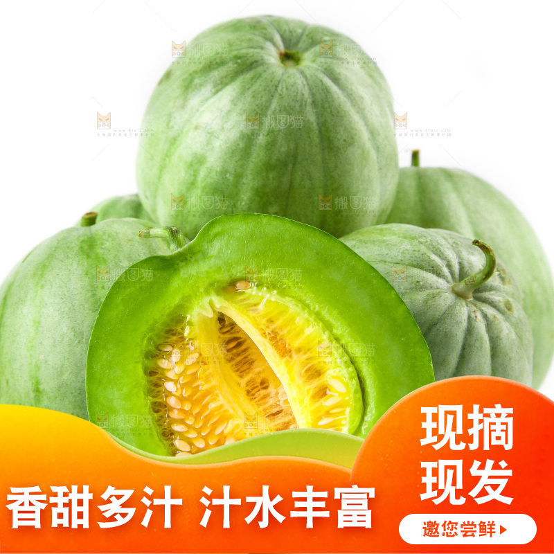 白底上摆放着绿宝石甜瓜