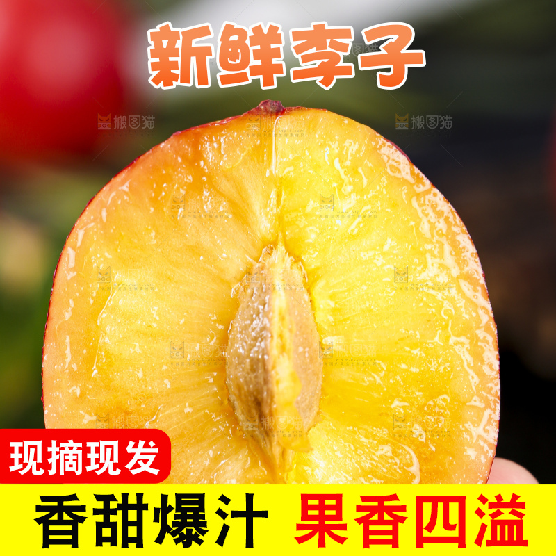 黑石板上放着珍珠李