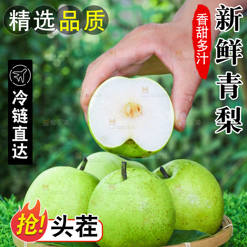 草地上手拿切开的青皮皇冠梨