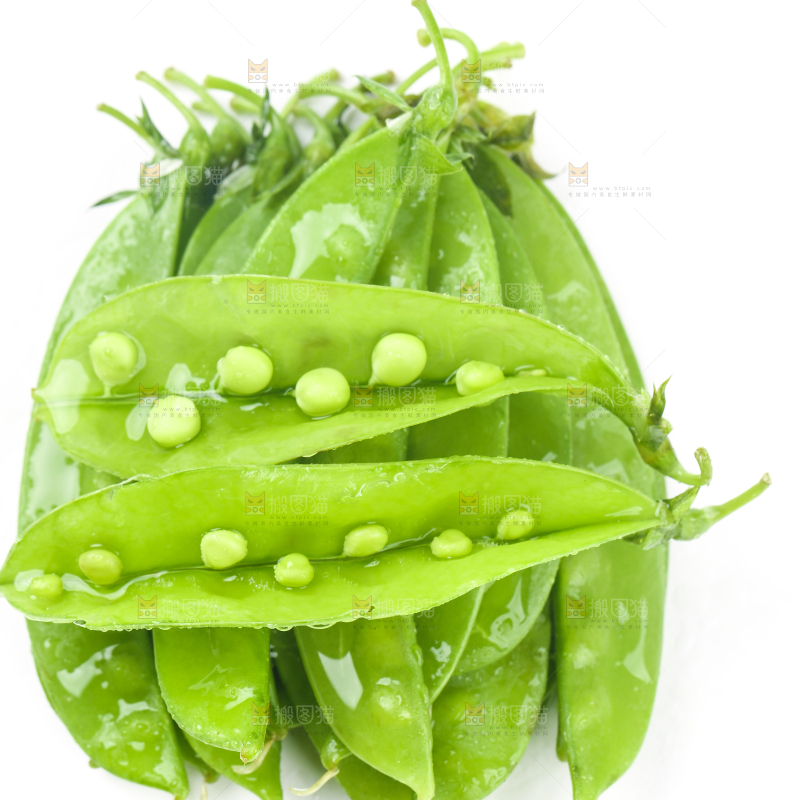 白底上摆放着豌豆荚