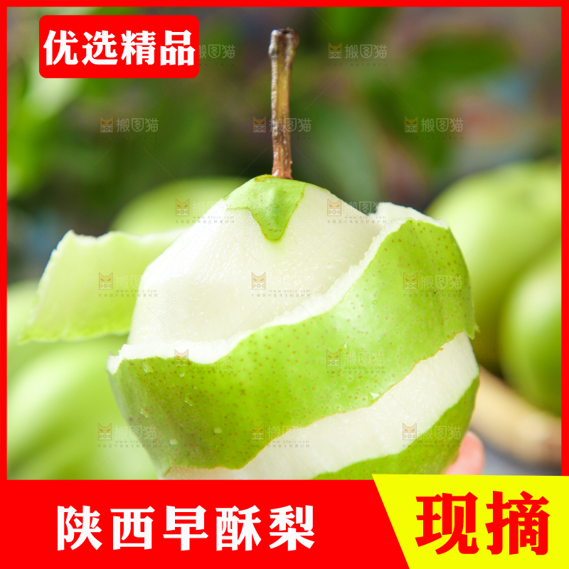 手拿削皮的早酥梨
