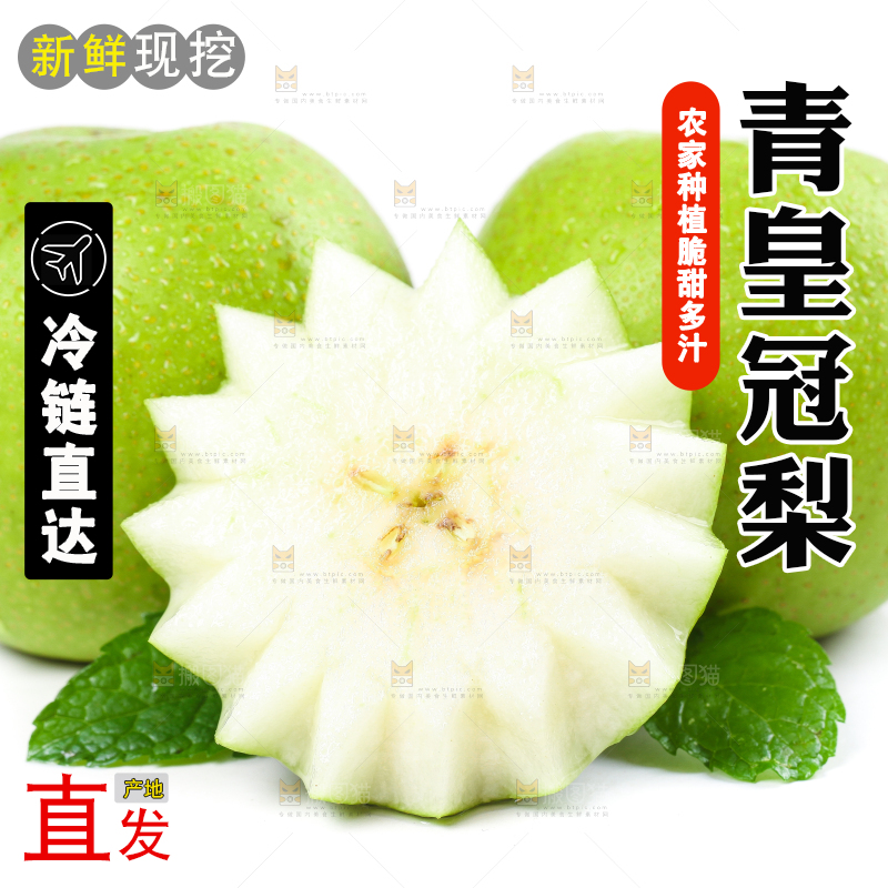 切开的砀山青皮皇冠梨放在白底上