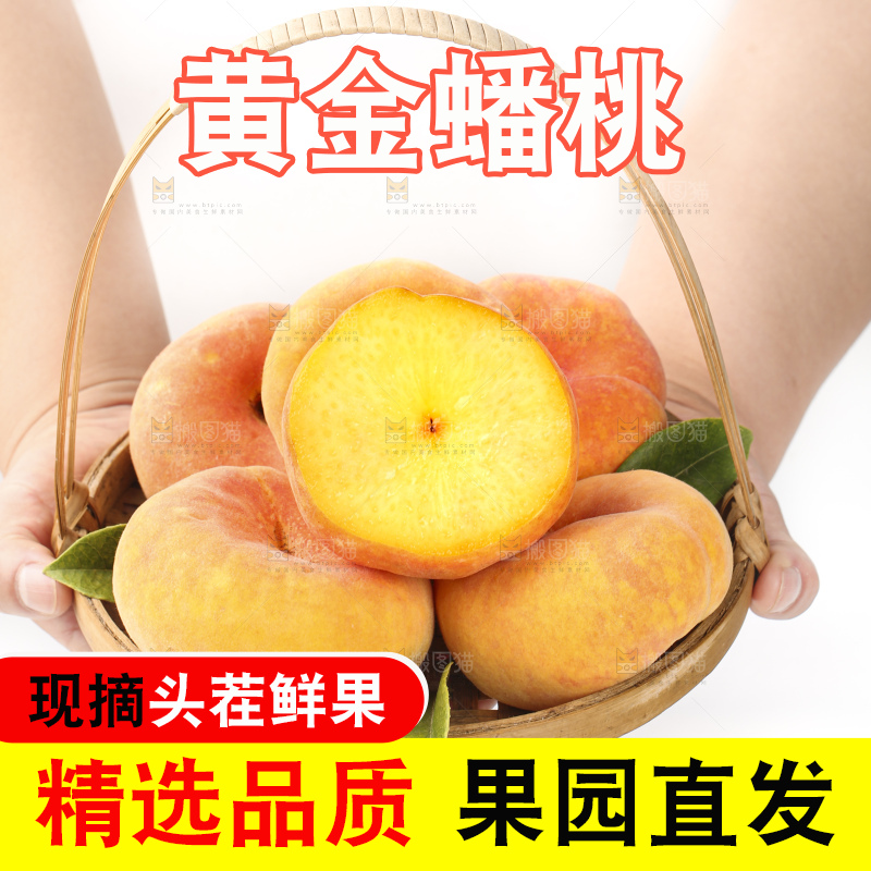 白底上手捧一篮黄金蟠桃