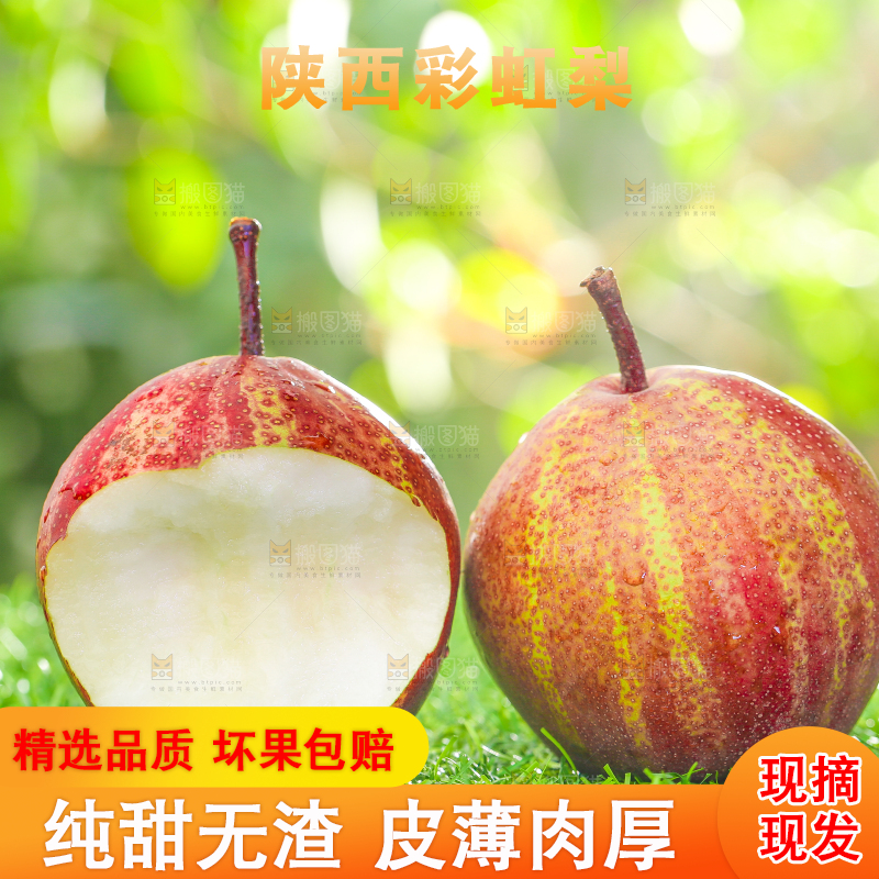 草地上放着咬开的彩虹梨