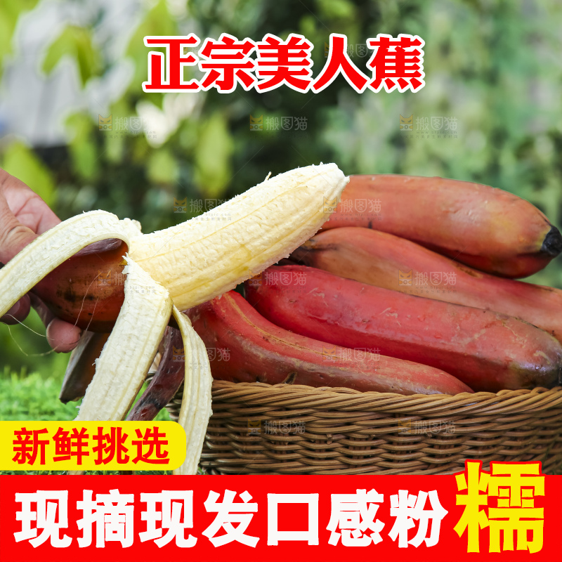 草地上手拿剥皮的红皮美人蕉