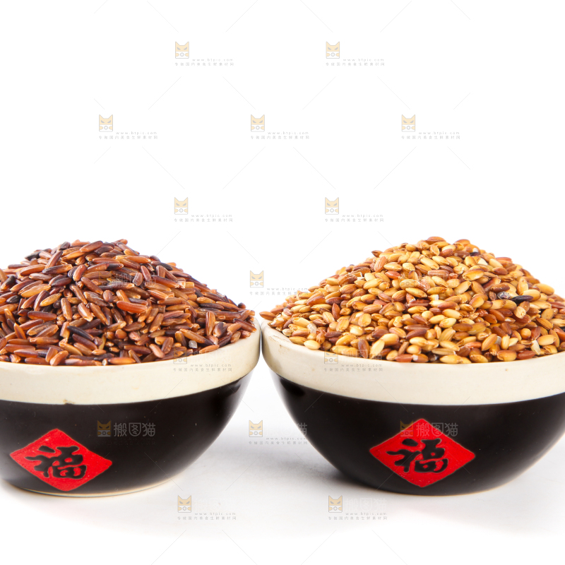 白底上放着紫黄二色香米