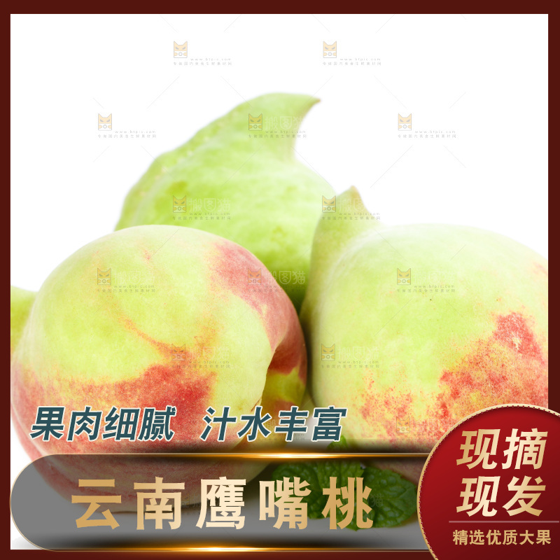 白底上的鹰嘴水蜜桃