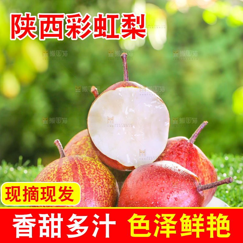草地上放着一盘彩虹梨