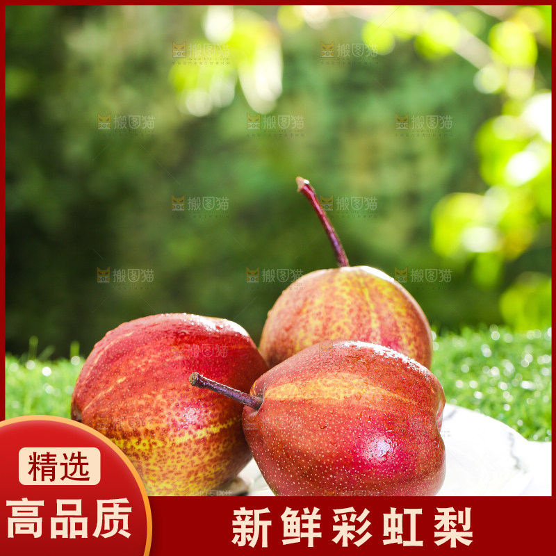 草地上放着一盘彩虹梨