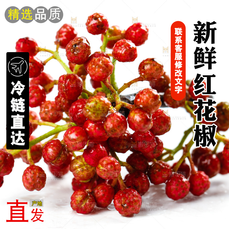 白底上的新鲜花椒