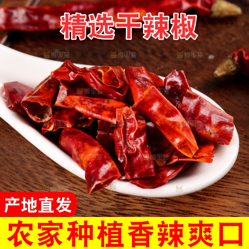 勺子上放着干红辣椒
