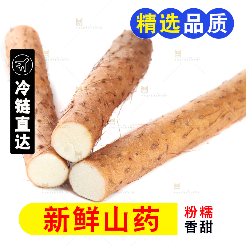 白底上摆放着山药
