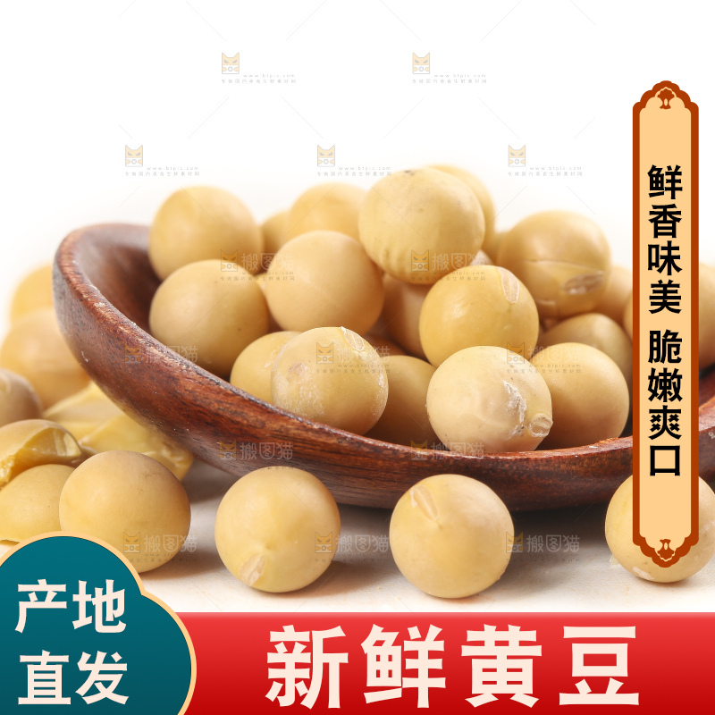 白底上放着东北黄豆