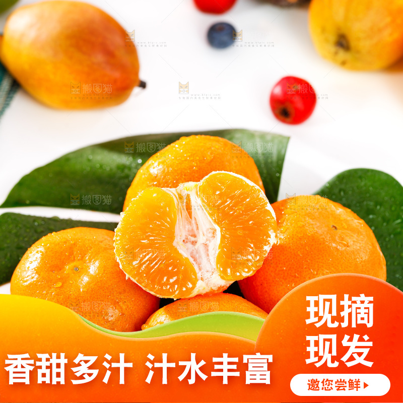 白底上摆放着蜜橘