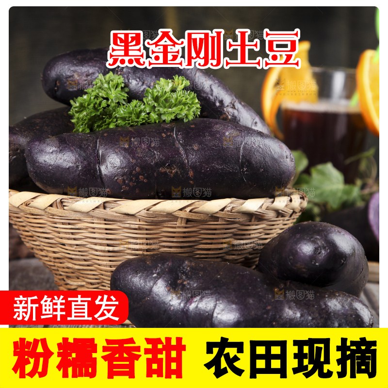 篮子里装着黑心紫皮土豆