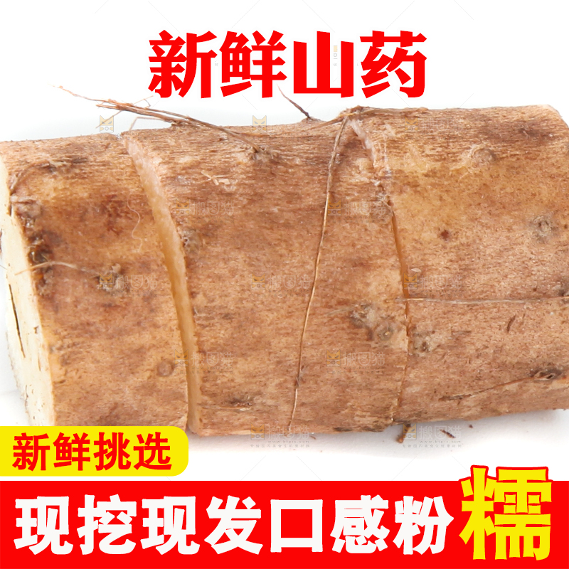白底上摆放着山药