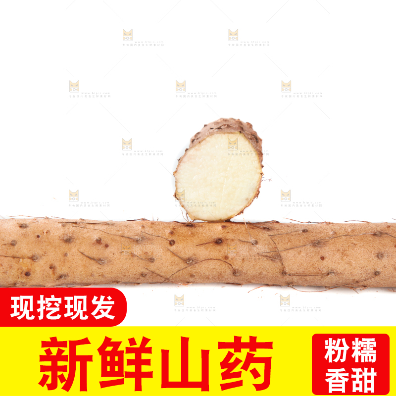 白底上摆放着山药