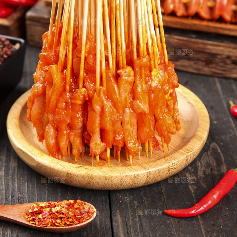 签子上串着肉串
