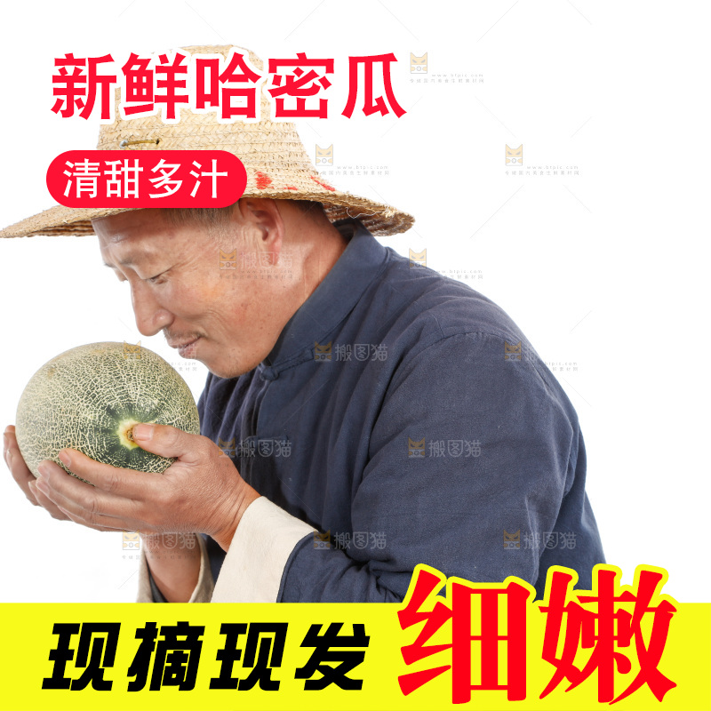 农民手里拿着哈蜜瓜