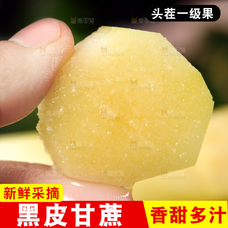 手拿切开的甘蔗