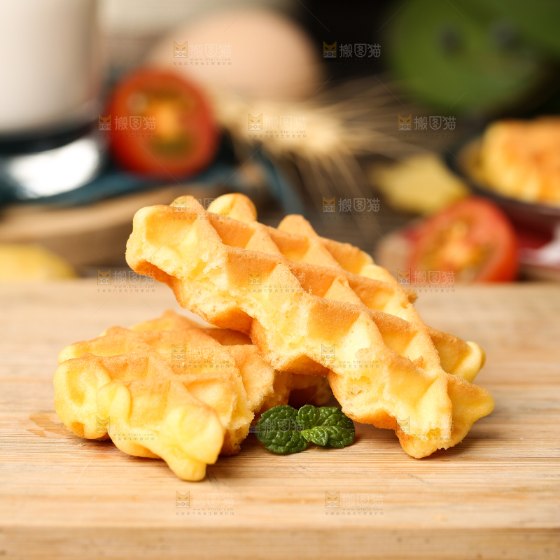 木底上的华夫饼干