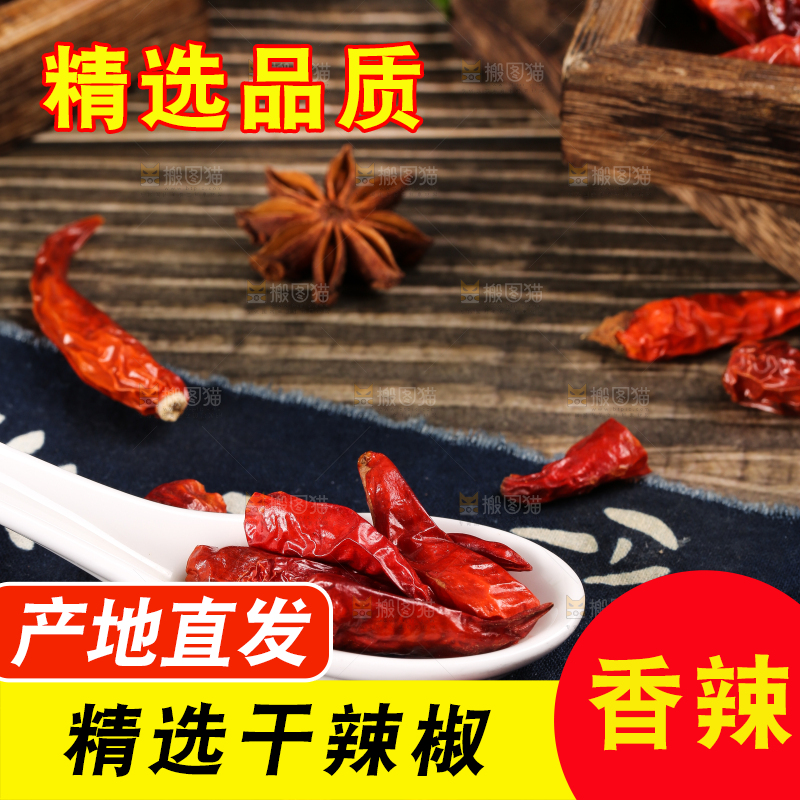 勺子上放着干红辣椒