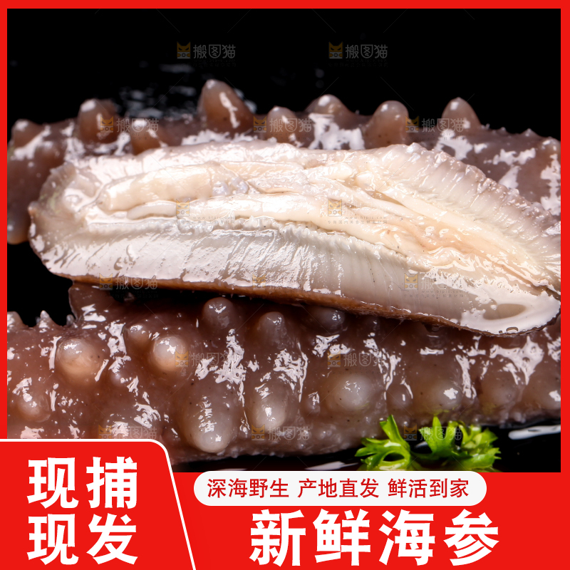 切开的海参放在黑底上