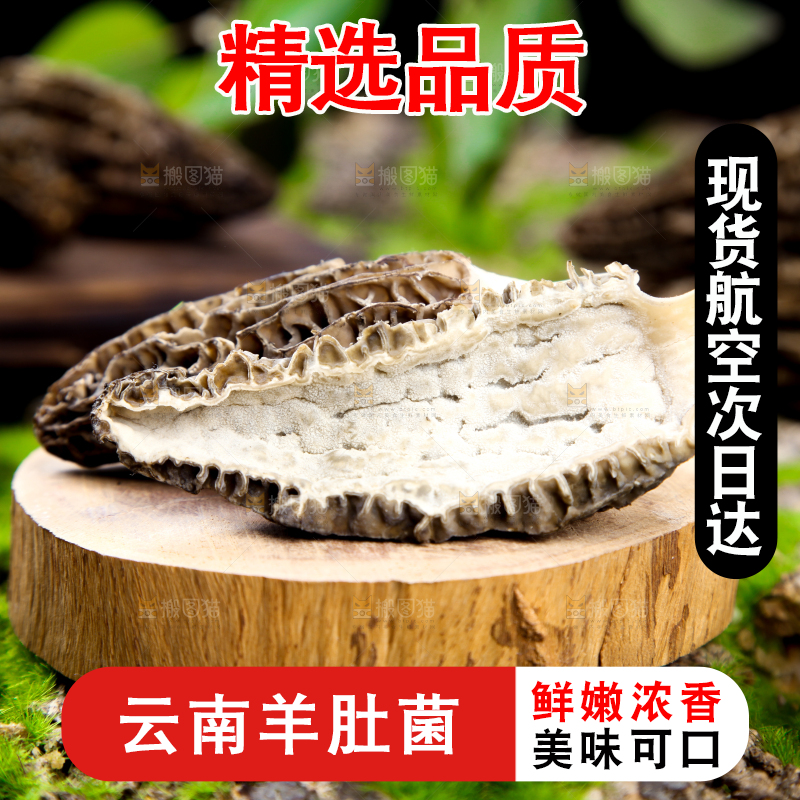 木板上放着羊肚菌