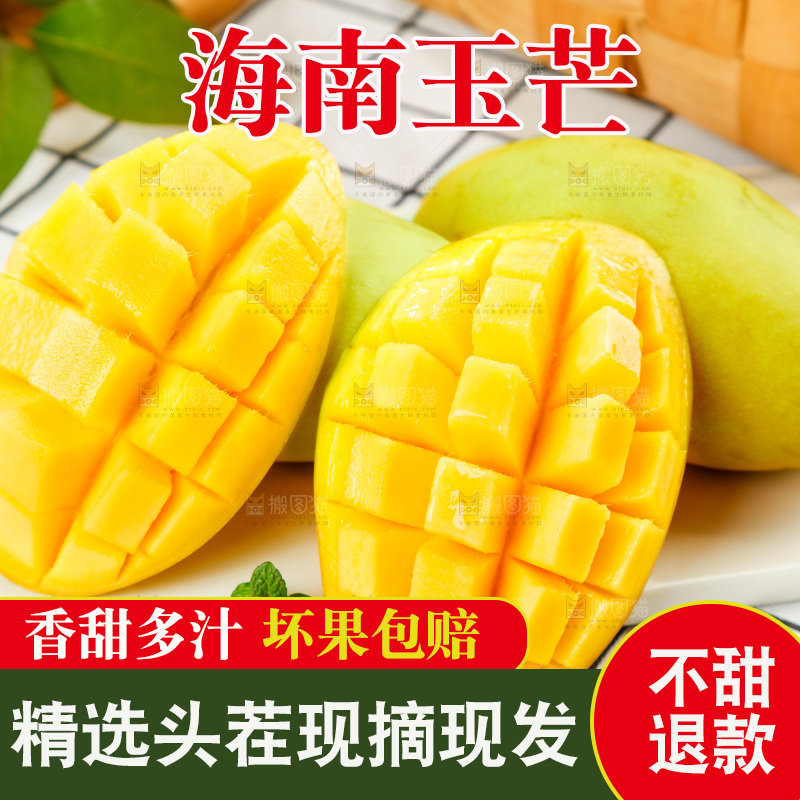 格子底上摆放着芒果