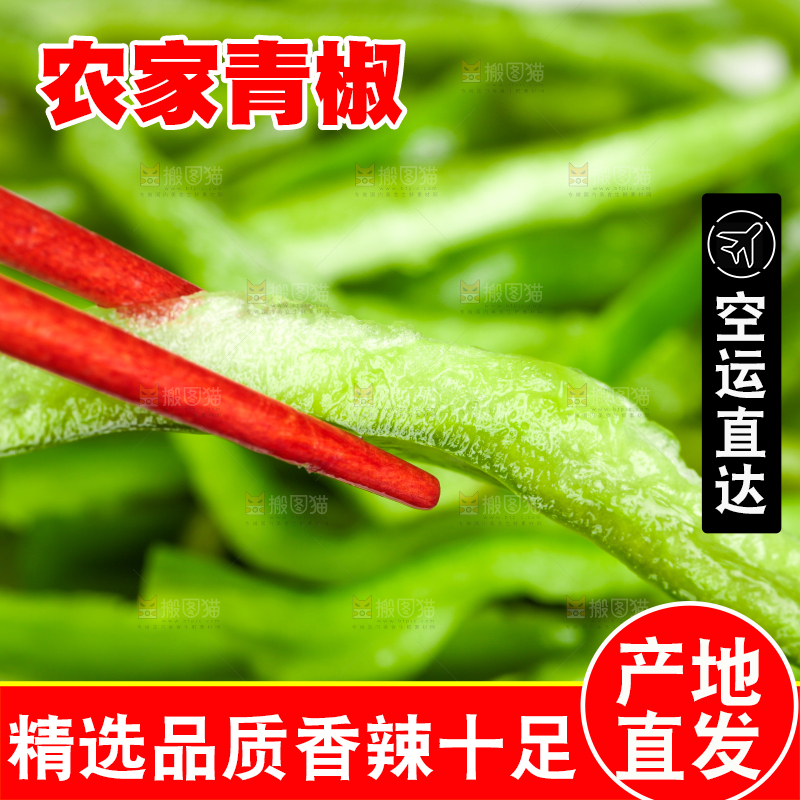 筷子上夹着新鲜青椒
