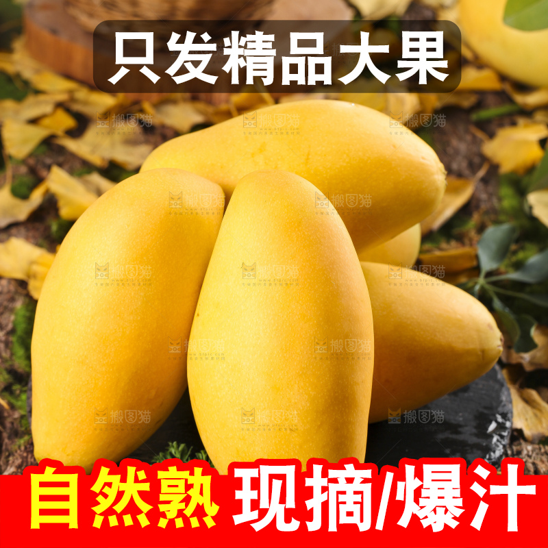 石板上摆放着新鲜芒果