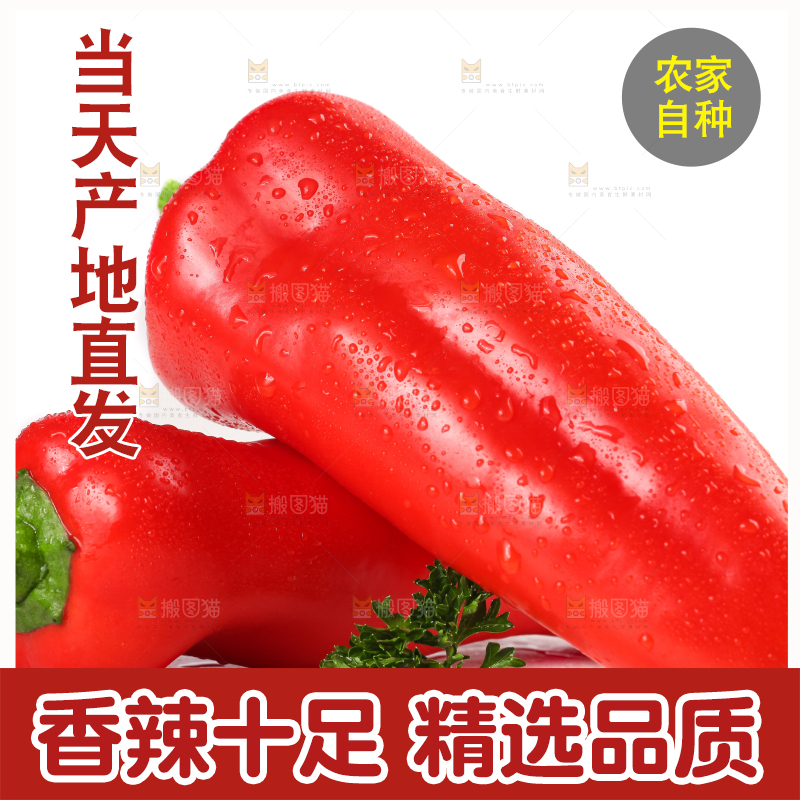 白底上放着红甜椒