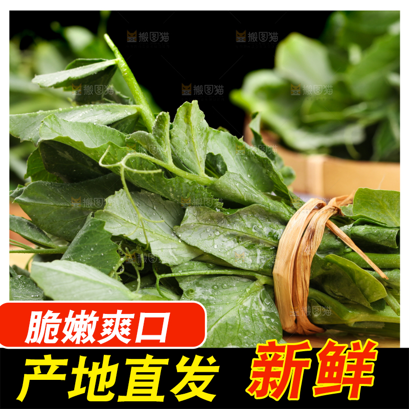 木板上放着农家豌豆尖