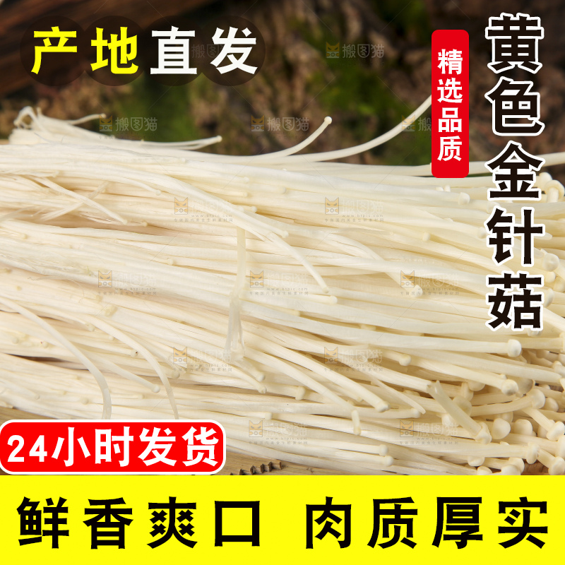 木板上摆放着新鲜金针菇