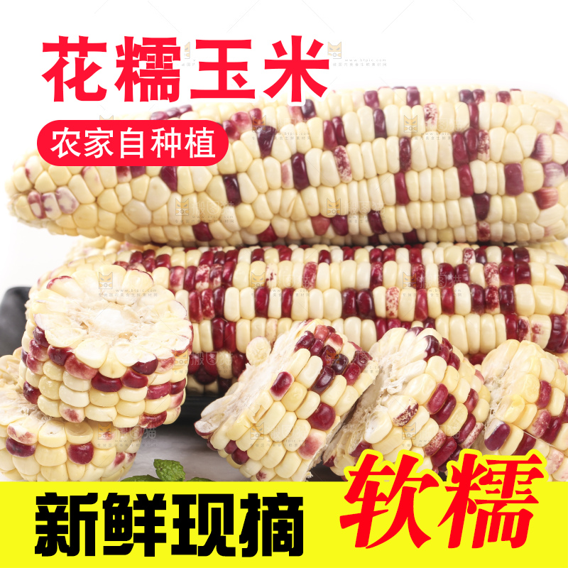 白底上放着一盘花糯玉米