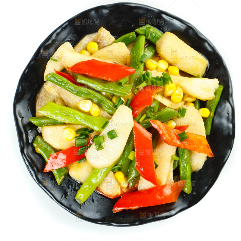 盘子里的山药炒四季豆