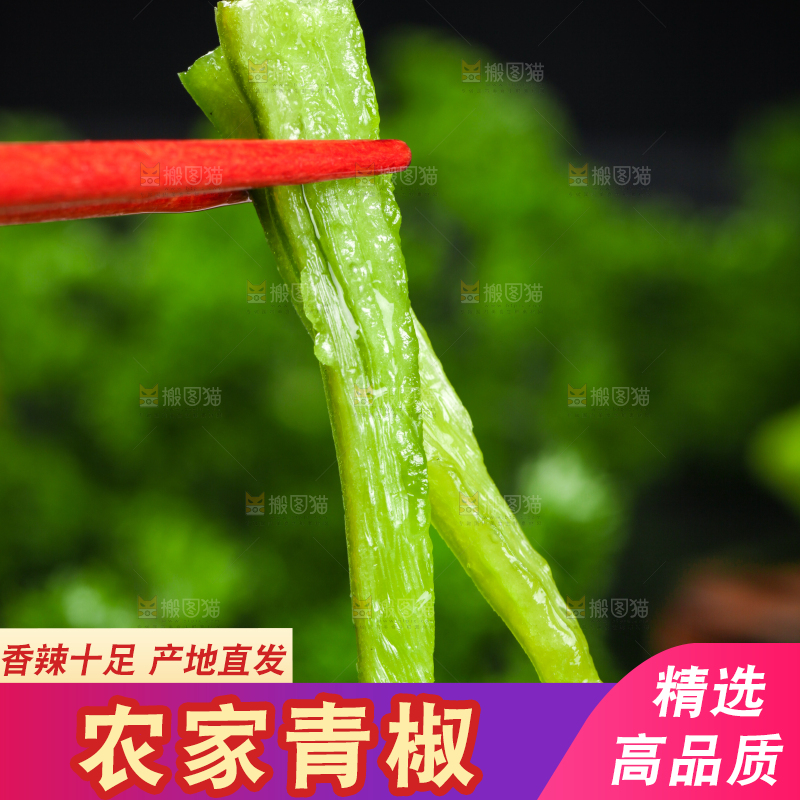 筷子上夹着新鲜青椒